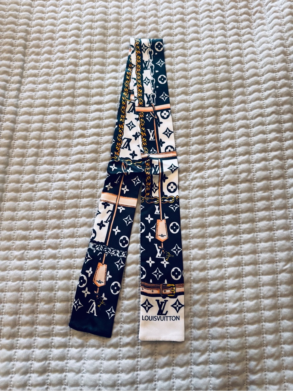 Louis Vuitton Black, White & Gold Monogram Silk Twilly